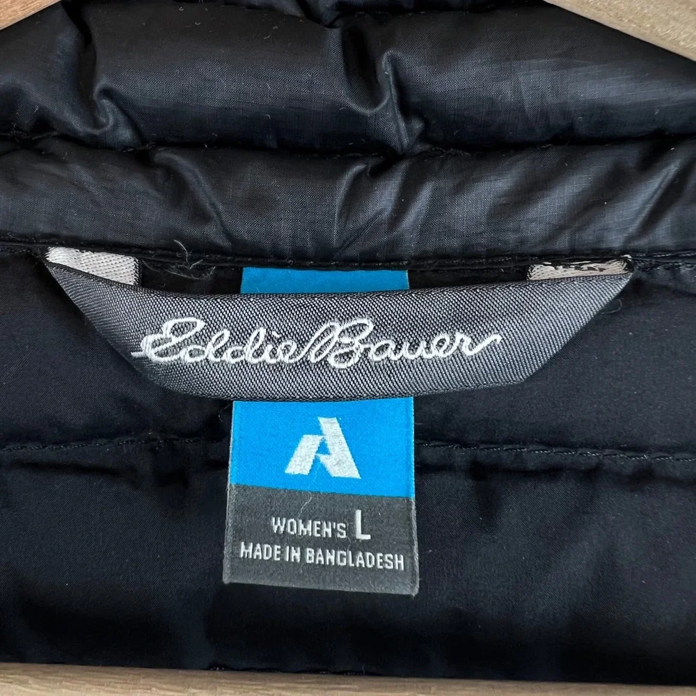 Eddie Bauer First Ascent EB800 Down Jacket Black Puffer Full Zip Womens Large
